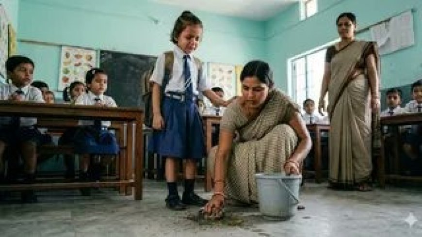 संवेदनहीनता की हद: मासूम छात्रा ने की उल्टी तो मां से साफ करवाया फर्श, बच्ची को घंटों धूप में खड़ा रखा।