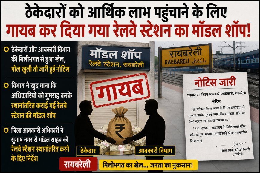 RaeBareli : रेलवे स्टेशन की मॉडल शॉप को गलत तरीके से हटाने का मामला गरमाया, आबकारी विभाग ने ठेकेदारों को जारी की नोटिस