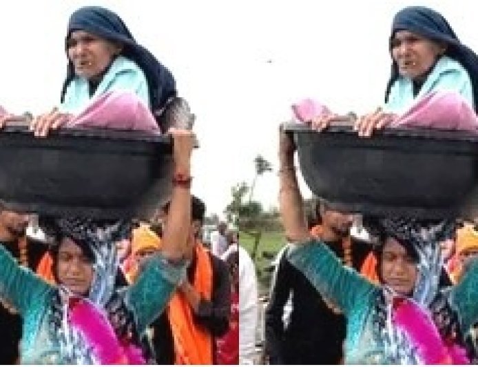 श्रद्धा और समर्पण की अनूठी मिसाल- बहू ने 90 वर्षीय दिव्यांग सास को सिर पर टोकरे में बैठाकर कराई 84 कोस की परिक्रमा