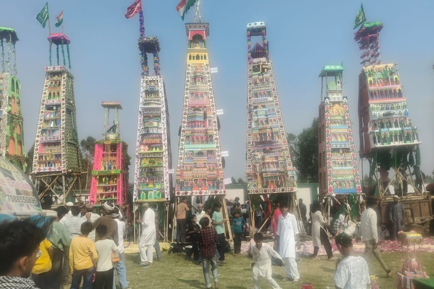 Bajpur : कर्बला मैदान में पहुंचे आकर्षक ताजिये, इमाम हुसैन की याद में गूंजी या हुसैन की सदाएं