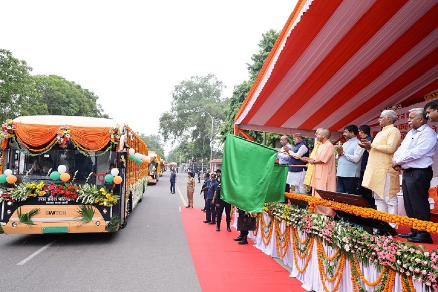 Lucknow: जेवर एयरपोर्ट को मिली ग्रीन मोबिलिटी की रफ्तार: सीएम योगी ने 45 इलेक्ट्रिक और 3 हाइड्रोजन बसों को दिखाई हरी झंडी