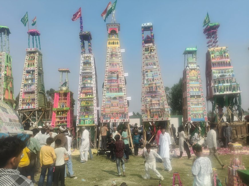 Bajpur : कर्बला मैदान में पहुंचे आकर्षक ताजिये, इमाम हुसैन की याद में गूंजी या हुसैन की सदाएं