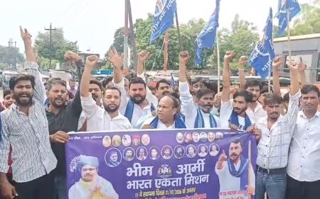 Sambhal: भीम आर्मी के 11वें स्थापना दिवस पर पैदल मार्च, केंद्र सरकार पर जमकर बरसे नेता