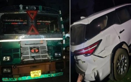 Hardoi: तेज रफ्तार ट्रक की टक्कर से क्षतिग्रस्त हुई सपा नेता की फॉर्च्यूनर, बड़ा हादसा टला