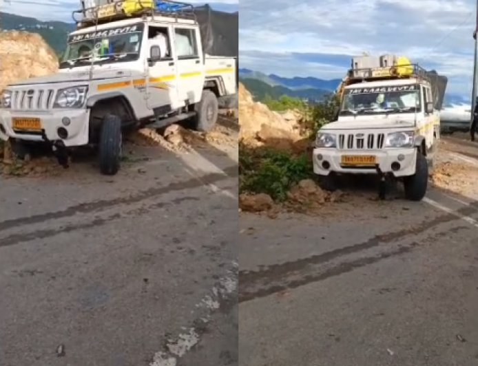 Mussoorie Landslide: मसूरी के हाथीपांव रोड पर भारी भूस्खलन, मलबे की चपेट में आने से बची कार, रास्ता हुआ बंद