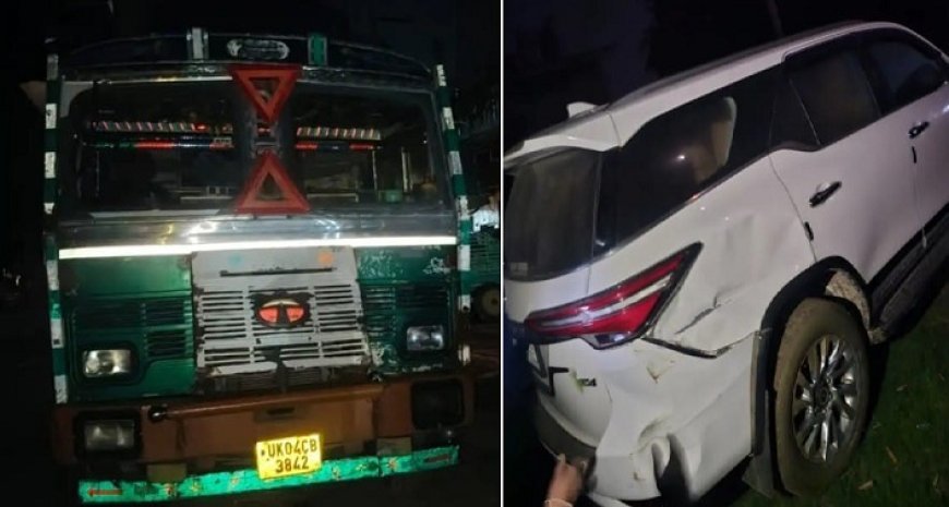 Hardoi: तेज रफ्तार ट्रक की टक्कर से क्षतिग्रस्त हुई सपा नेता की फॉर्च्यूनर, बड़ा हादसा टला