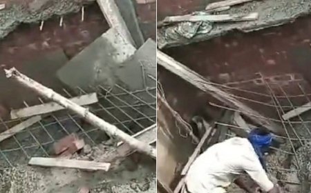 Hardoi: नवनिर्मित कमरे का लेंटर गिरा, किसान ने मिस्त्री पर लगाया लापरवाही का आरोप