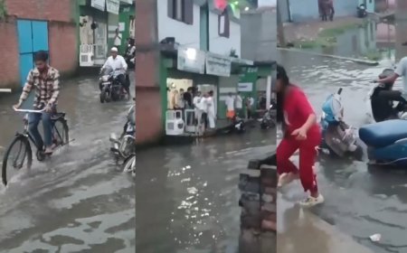लखनऊ में आईआईएम-मड़ियांव मार्ग पर भीषण जलभराव से हाहाकार: राहगीरों और स्कूली बच्चों की बढ़ी मुश्किलें, सड़क पर पलट रहे वाहन