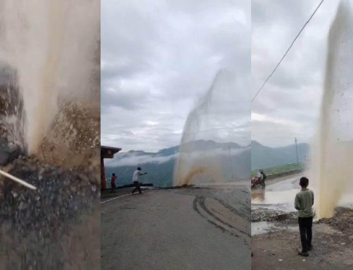 Mussoorie Yamuna Drinking Water Scheme Pipeline Burst: मसूरी में 144 करोड़ की पेयजल योजना की पाइप लाइन फटी, सड़क धंसी