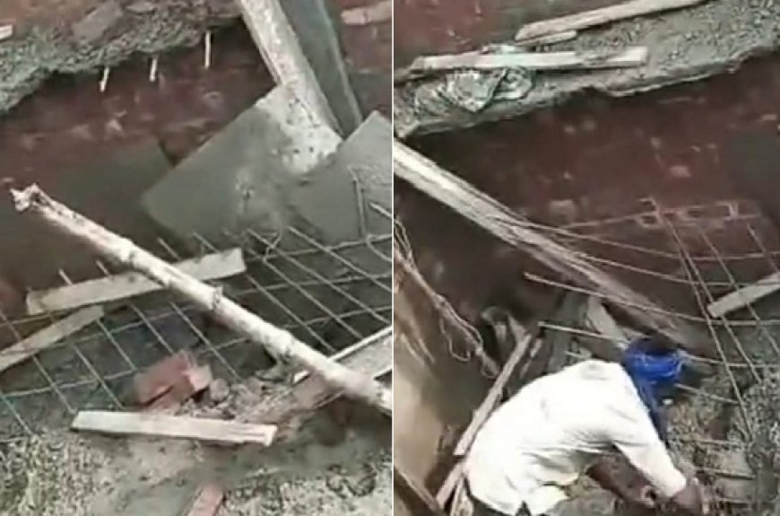 Hardoi: नवनिर्मित कमरे का लेंटर गिरा, किसान ने मिस्त्री पर लगाया लापरवाही का आरोप