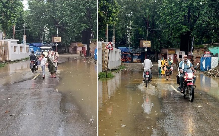 Sitapur: बारिश के बाद जलमग्न हुआ नैमिषारण्य का बाईपास मार्ग  श्रद्धालुओं और स्कूली बच्चों की बढ़ी परेशानी