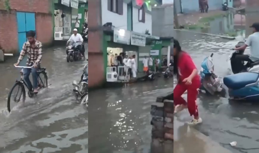 लखनऊ में आईआईएम-मड़ियांव मार्ग पर भीषण जलभराव से हाहाकार: राहगीरों और स्कूली बच्चों की बढ़ी मुश्किलें, सड़क पर पलट रहे वाहन