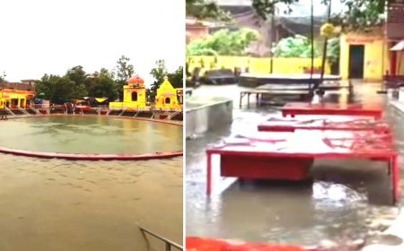 Sitapur Flood Alert: गोमती नदी का जलस्तर बढ़ने से नैमिषारण्य के गोमती नदी राजघाट व चक्रतीर्थ क्षेत्र हुआ जलमग्न 