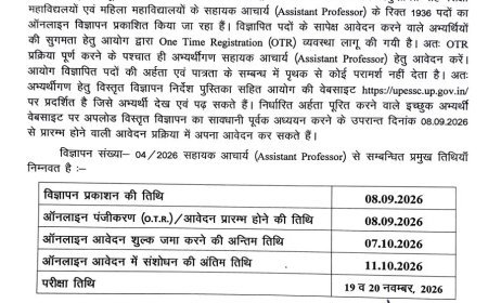 यूपी में असिस्टेंट प्रोफेसर के 1936 पदों पर भर्ती शुरू, नवंबर में होगी लिखित परीक्षा