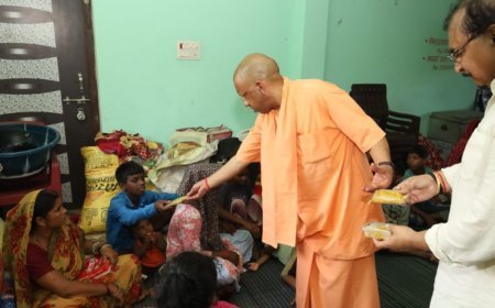 कुशीनगर पहुंचे सीएम योगी: एपी तटबंध टूटने से प्रभावित इलाकों का हवाई सर्वेक्षण, पीड़ितों को बांटी राहत किट