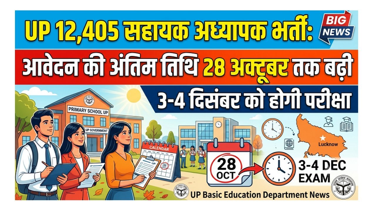 Teacher Recruitment 2026: यूपी में 12,405 सहायक अध्यापक पदों पर भर्ती: आवेदन की अंतिम तिथि 28 अक्टूबर तक बढ़ी, 3-4 दिसंबर को होगी परीक्षा