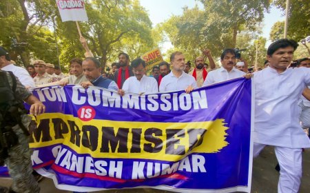 Parliament Protest: हाथों में संविधान और तख्तियां लेकर निकले विपक्षी सांसद, नीति आयोग के पास रोके जाने पर धरने पर बैठे नेता