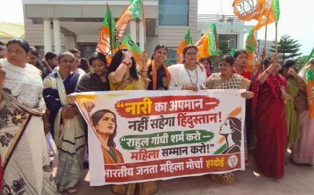 Hardoi News: हरदोई में भाजपा महिला मोर्चा का कांग्रेस के खिलाफ प्रदर्शन, महिला सम्मान और न्याय का मुद्दा उठाया