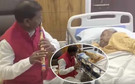 Arjun Munda Flute Video - मां के दर्द पर बांसुरी की धुन का मरहम, अस्पताल में बेड के पास बैठकर अर्जुन मुंडा ने बजाई बांसुरी