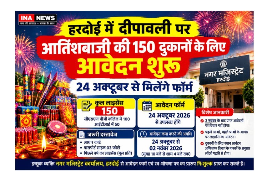 Hardoi News: हरदोई में दीपावली पर आतिशबाजी की 150 दुकानों के लिए आवेदन शुरू, 24 अक्टूबर से मिलेंगे फॉर्म