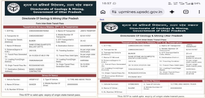 सहारनपुर में फर्जी रॉयल्टी और ISTP का बड़ा खेल: हरियाणा के बालू पर गिट्टी के पास जारी, राजस्व को करोड़ों की चपत